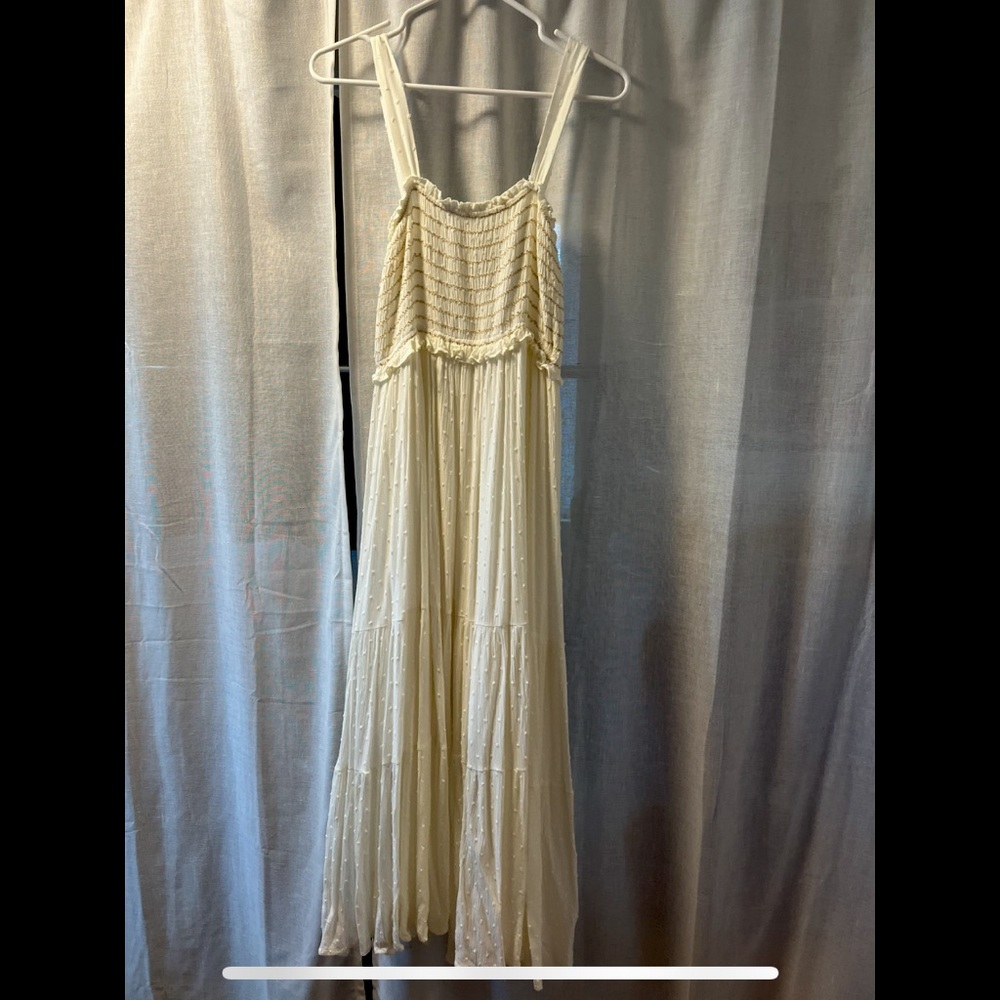 Tess Cream Smocked Dotted Maxi Dress - Size Small (Fits like a Medium)